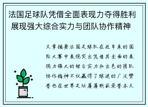 法国足球队凭借全面表现力夺得胜利 展现强大综合实力与团队协作精神